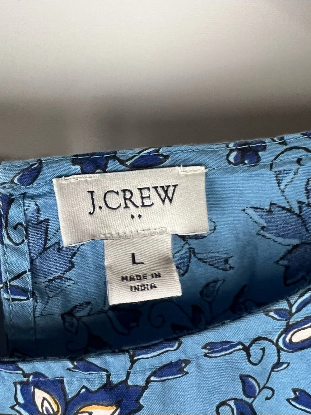 J. Crew Floral Paisley Printed Smocked Cuff Poplin Blouse Blue 2024 Size L